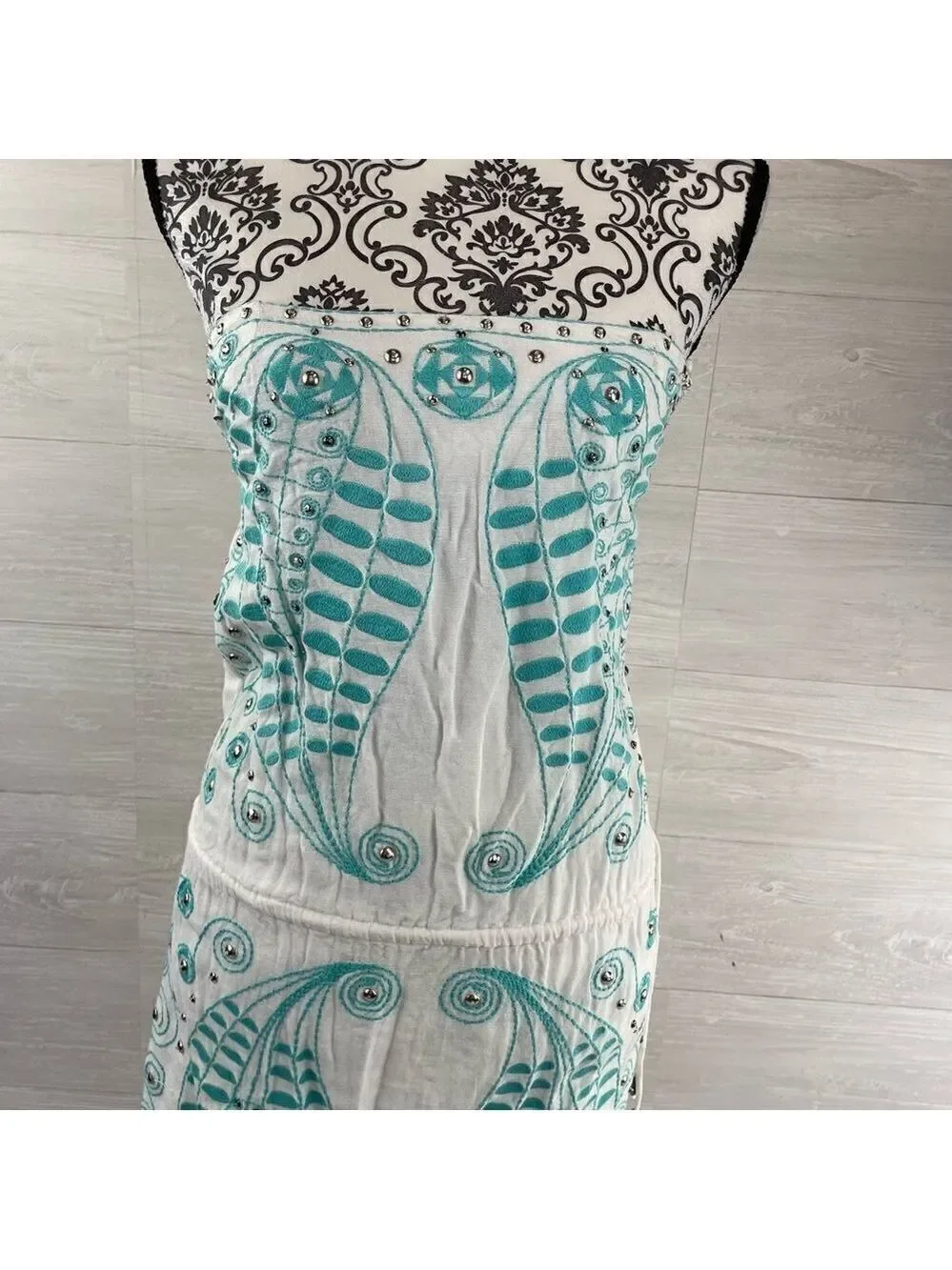 Melissa Odabash Beaded Embroidered Tie Waist Strapless Swimsuit Cover